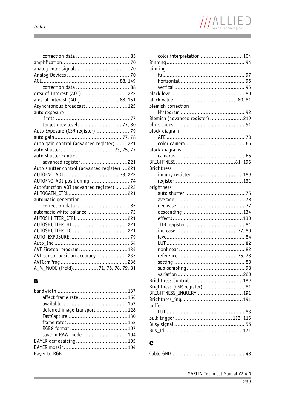 ALLIED Vision Technologies Marlin F-201 User Manual | Page 239 / 247