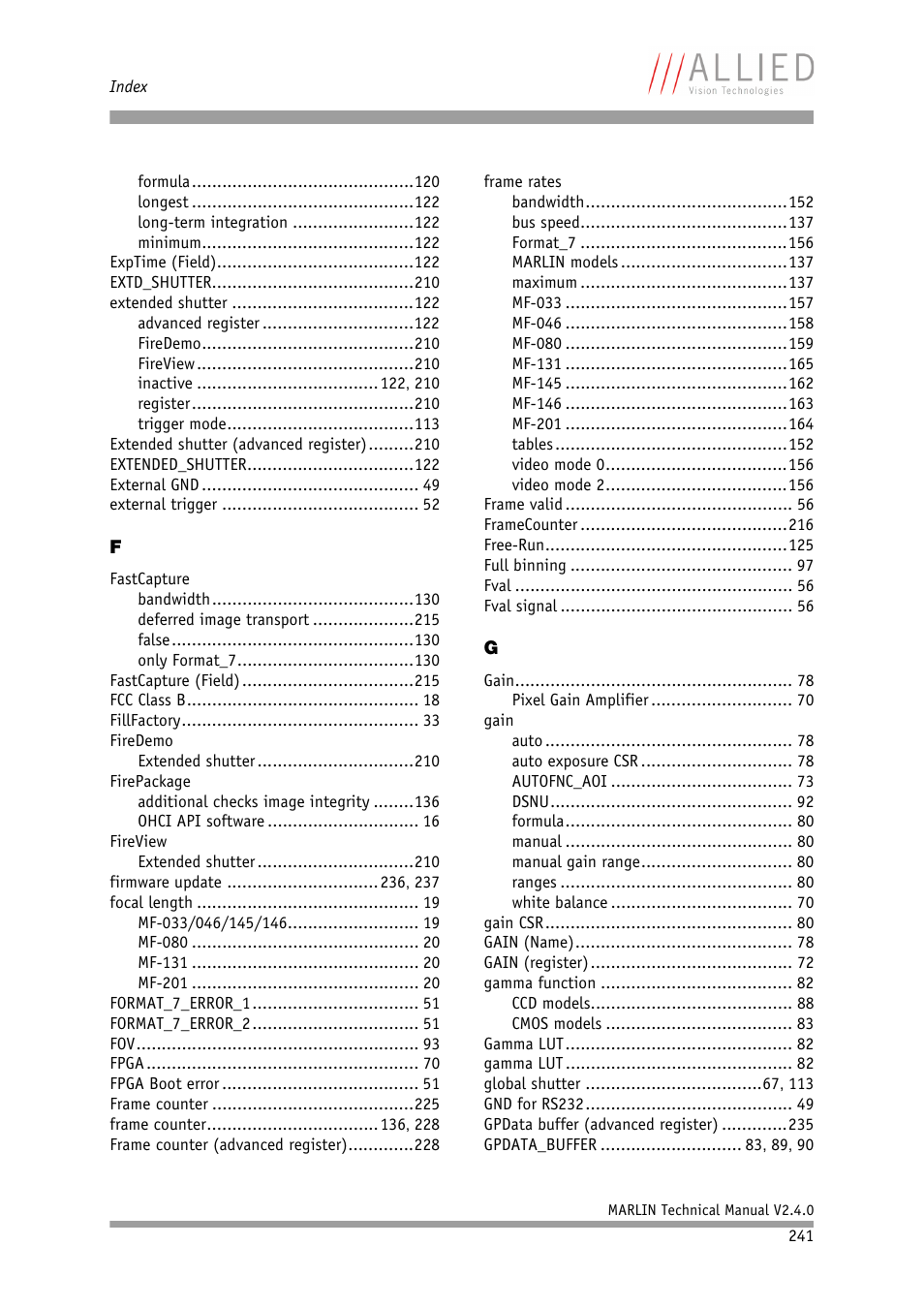 ALLIED Vision Technologies Marlin F-201 User Manual | Page 241 / 247