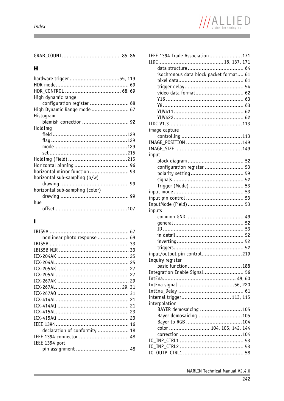 ALLIED Vision Technologies Marlin F-201 User Manual | Page 242 / 247