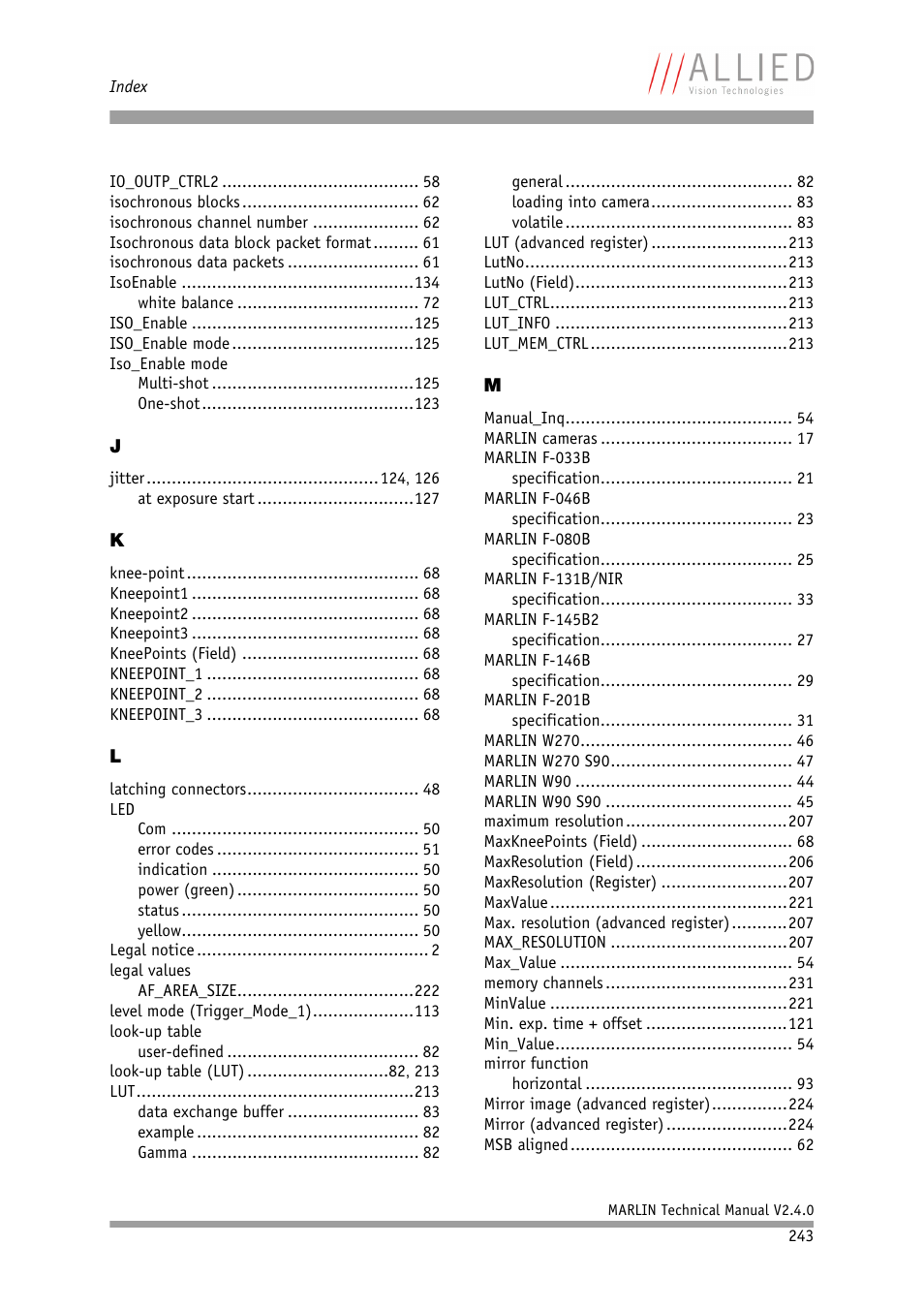 ALLIED Vision Technologies Marlin F-201 User Manual | Page 243 / 247