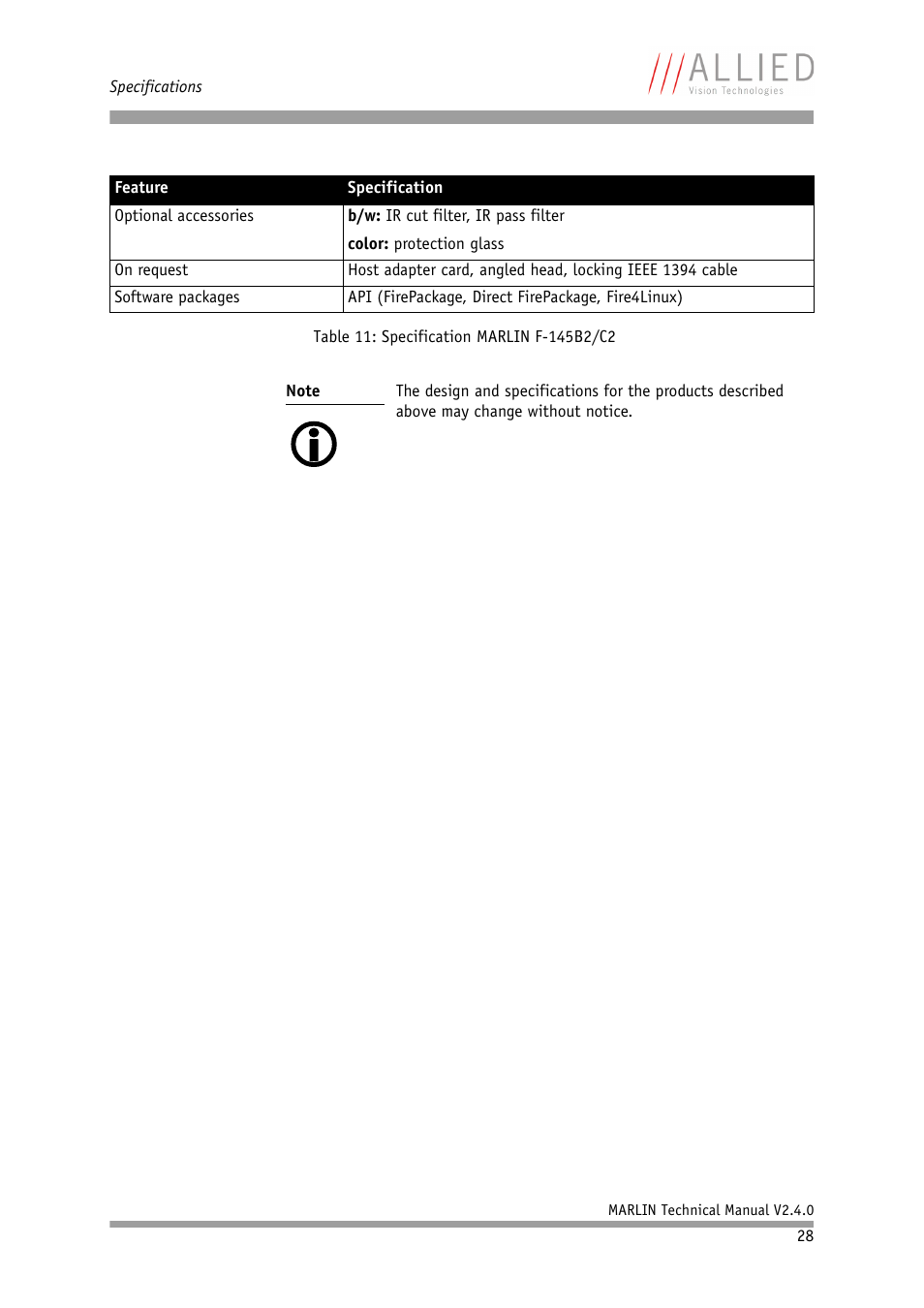 ALLIED Vision Technologies Marlin F-201 User Manual | Page 28 / 247