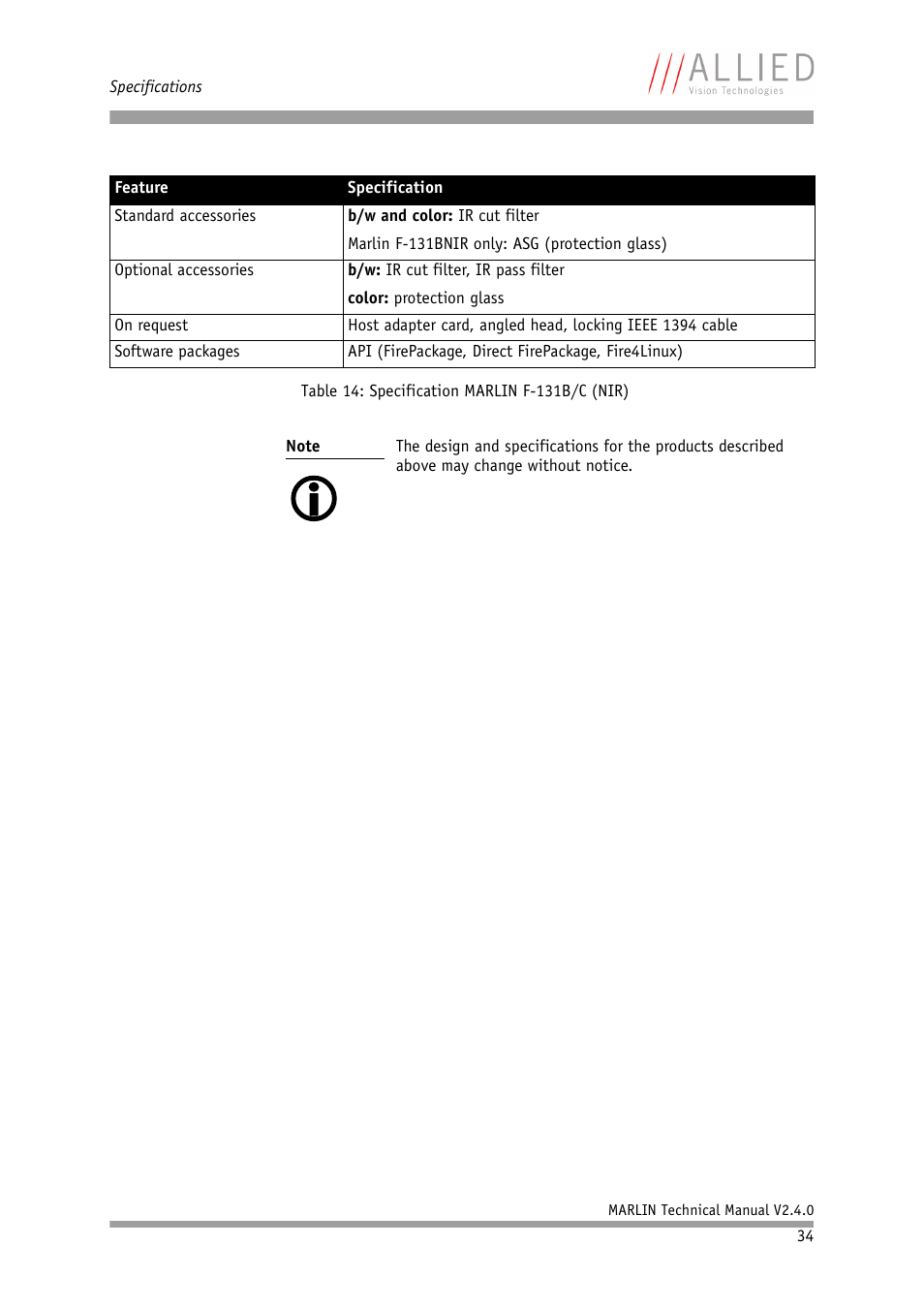 ALLIED Vision Technologies Marlin F-201 User Manual | Page 34 / 247