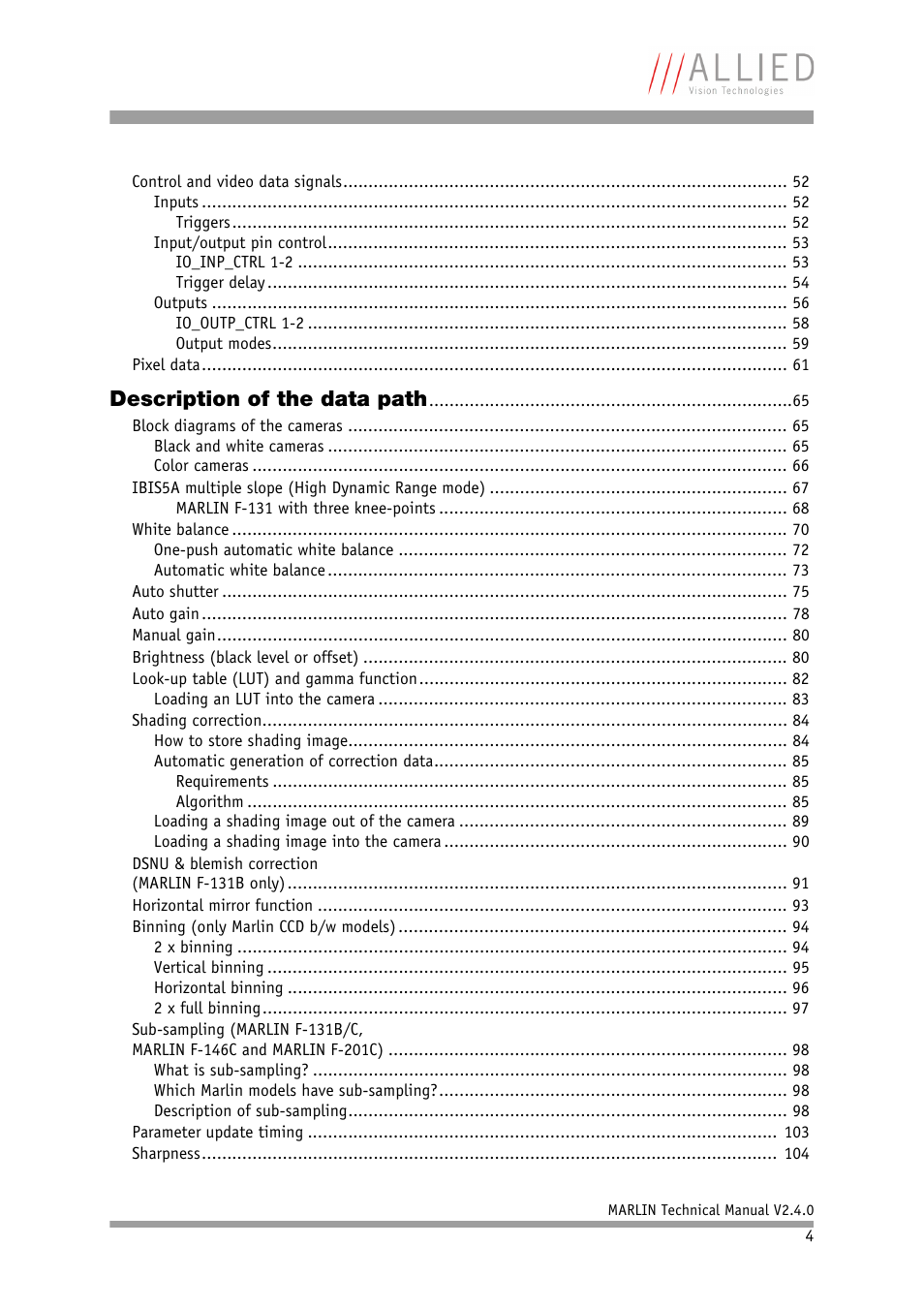 Description of the data path | ALLIED Vision Technologies Marlin F-201 User Manual | Page 4 / 247