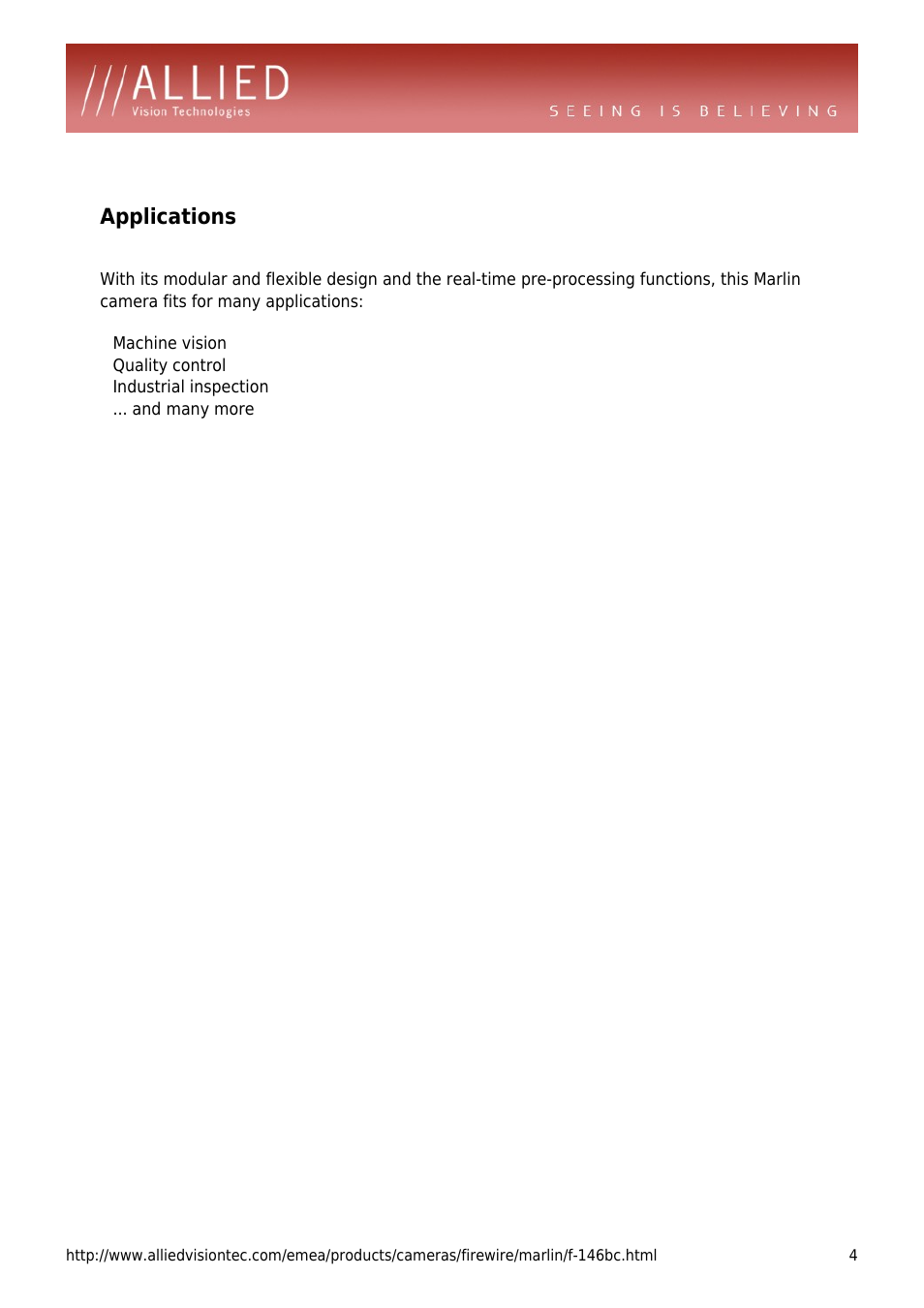 Applications | ALLIED Vision Technologies Marlin F-146 User Manual | Page 4 / 4