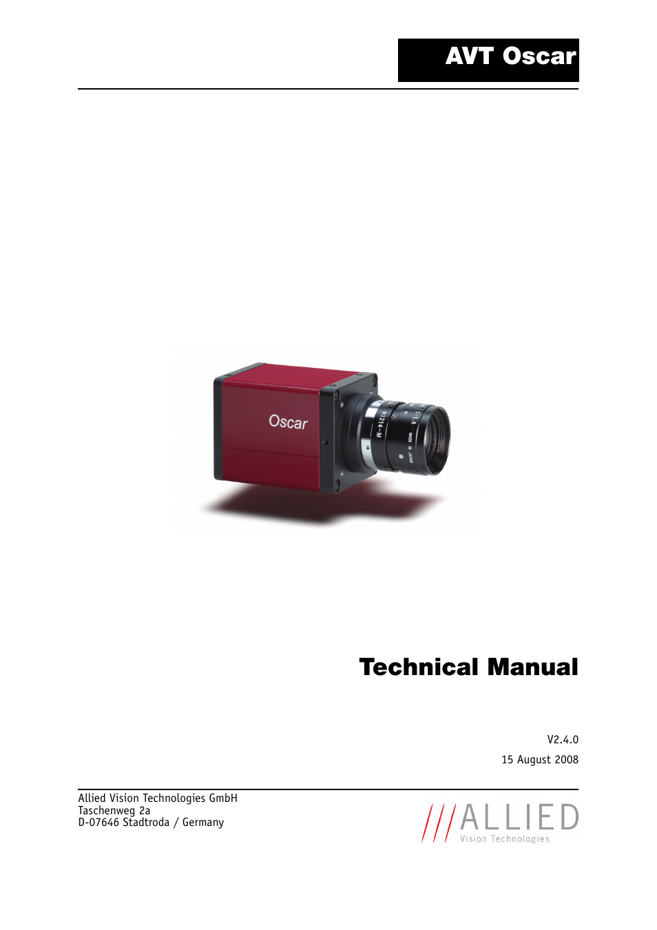 ALLIED Vision Technologies Oscar F-810 User Manual | 212 pages