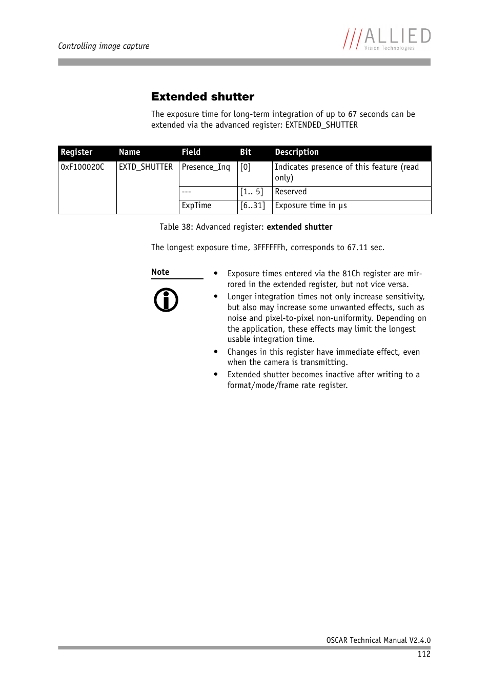 Extended shutter | ALLIED Vision Technologies Oscar F-810 User Manual | Page 112 / 212
