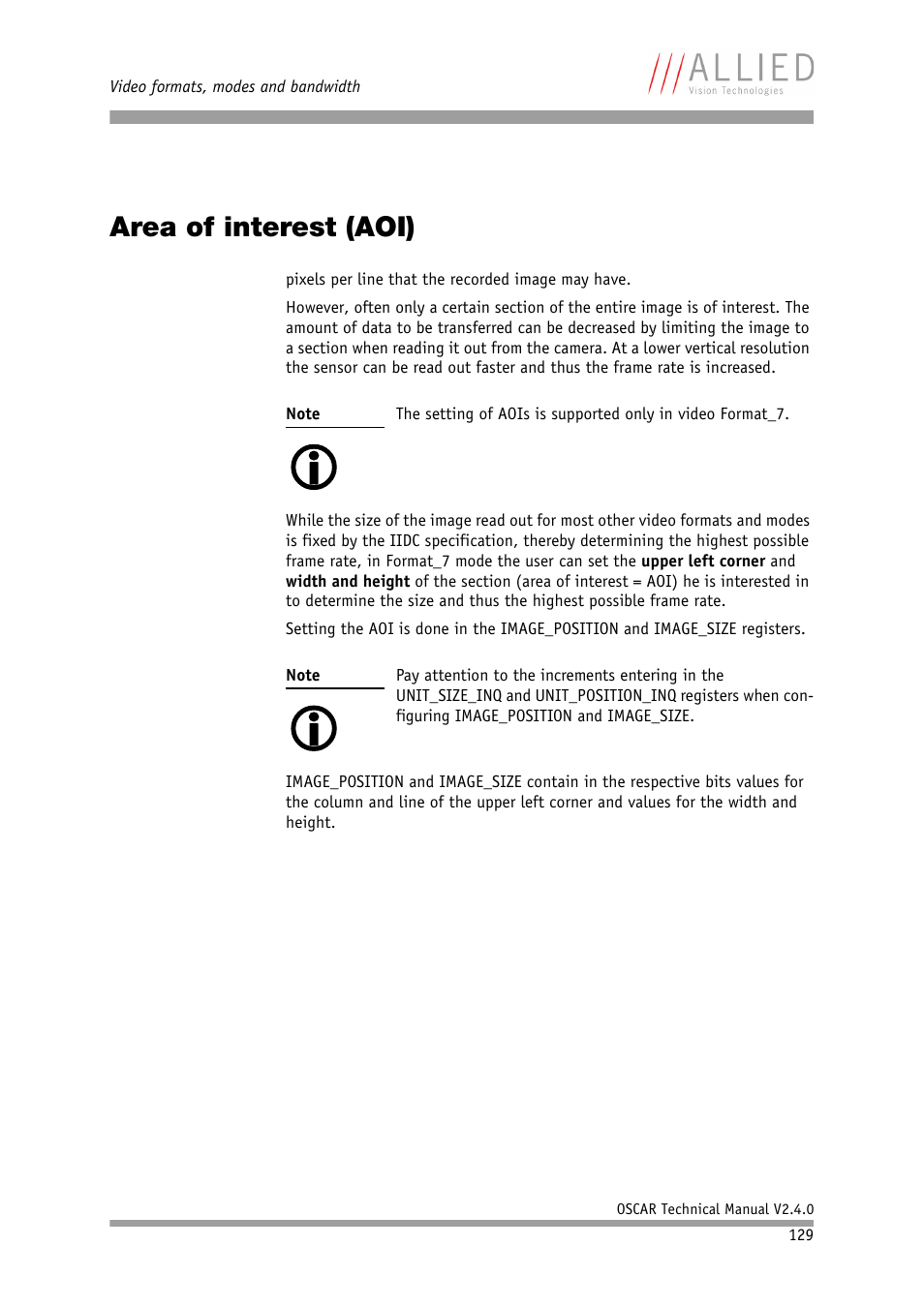 Area of interest (aoi) | ALLIED Vision Technologies Oscar F-810 User Manual | Page 129 / 212