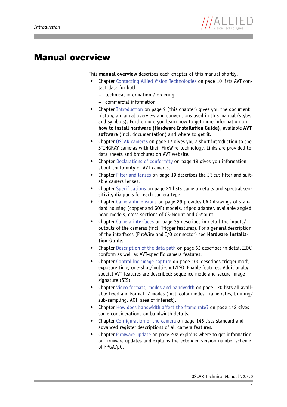 Manual overview, D chapter | ALLIED Vision Technologies Oscar F-810 User Manual | Page 13 / 212