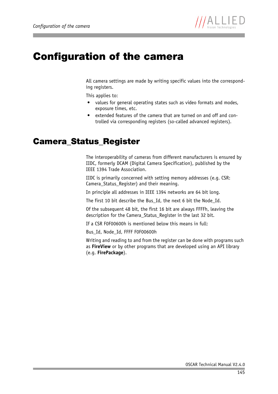 Configuration of the camera, Camera_status_register, Chapter | ALLIED Vision Technologies Oscar F-810 User Manual | Page 145 / 212