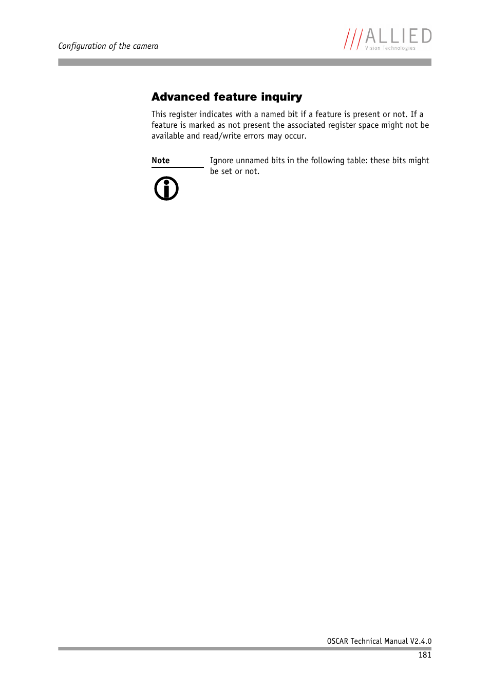 Advanced feature inquiry | ALLIED Vision Technologies Oscar F-810 User Manual | Page 181 / 212