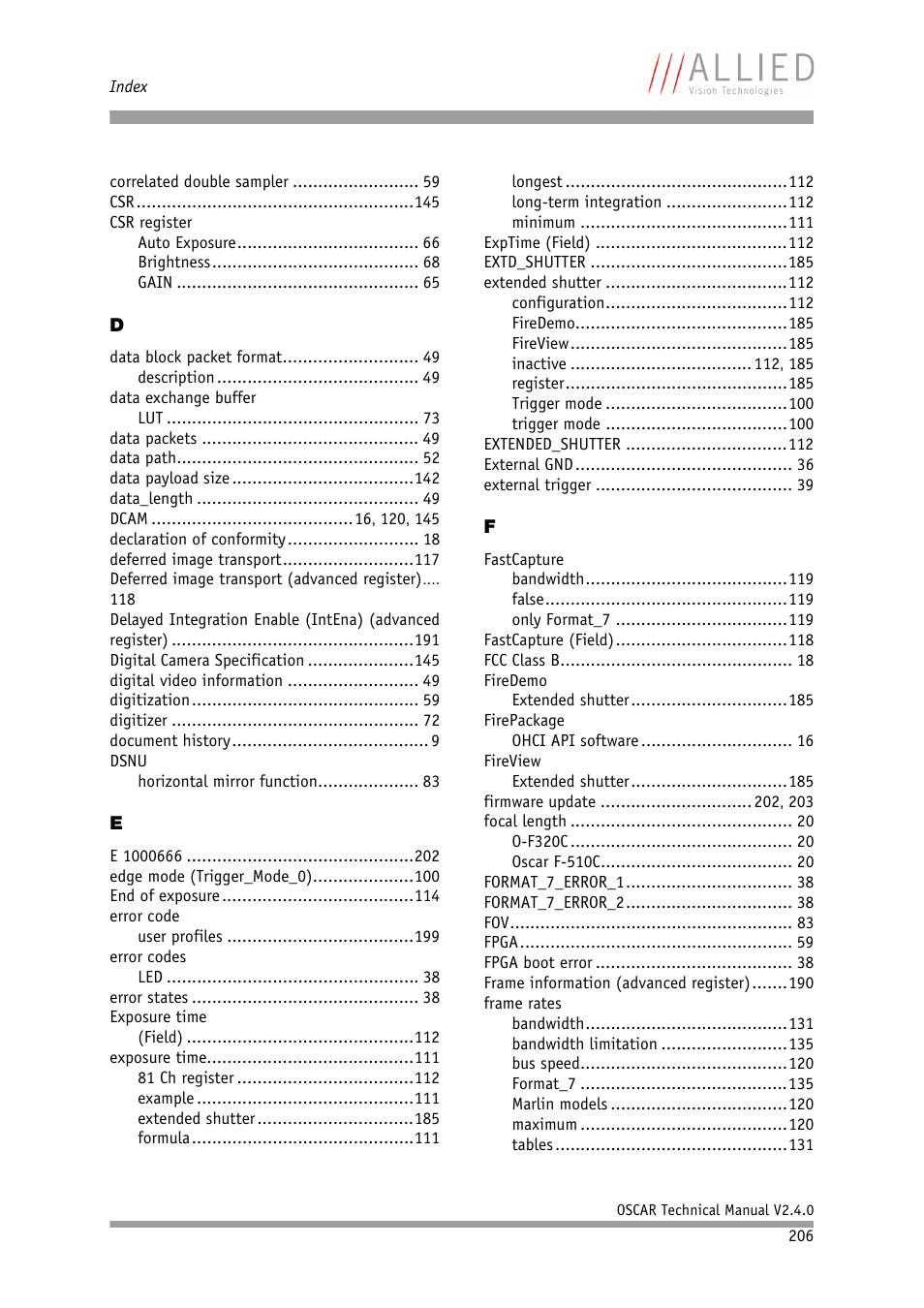 ALLIED Vision Technologies Oscar F-810 User Manual | Page 206 / 212
