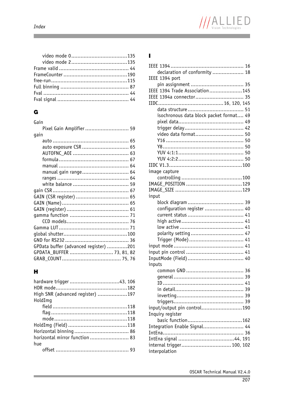 ALLIED Vision Technologies Oscar F-810 User Manual | Page 207 / 212