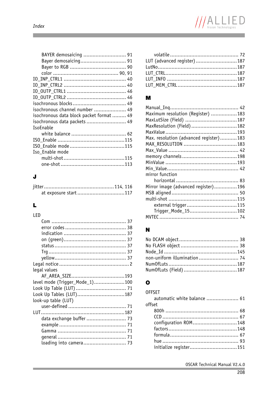 ALLIED Vision Technologies Oscar F-810 User Manual | Page 208 / 212