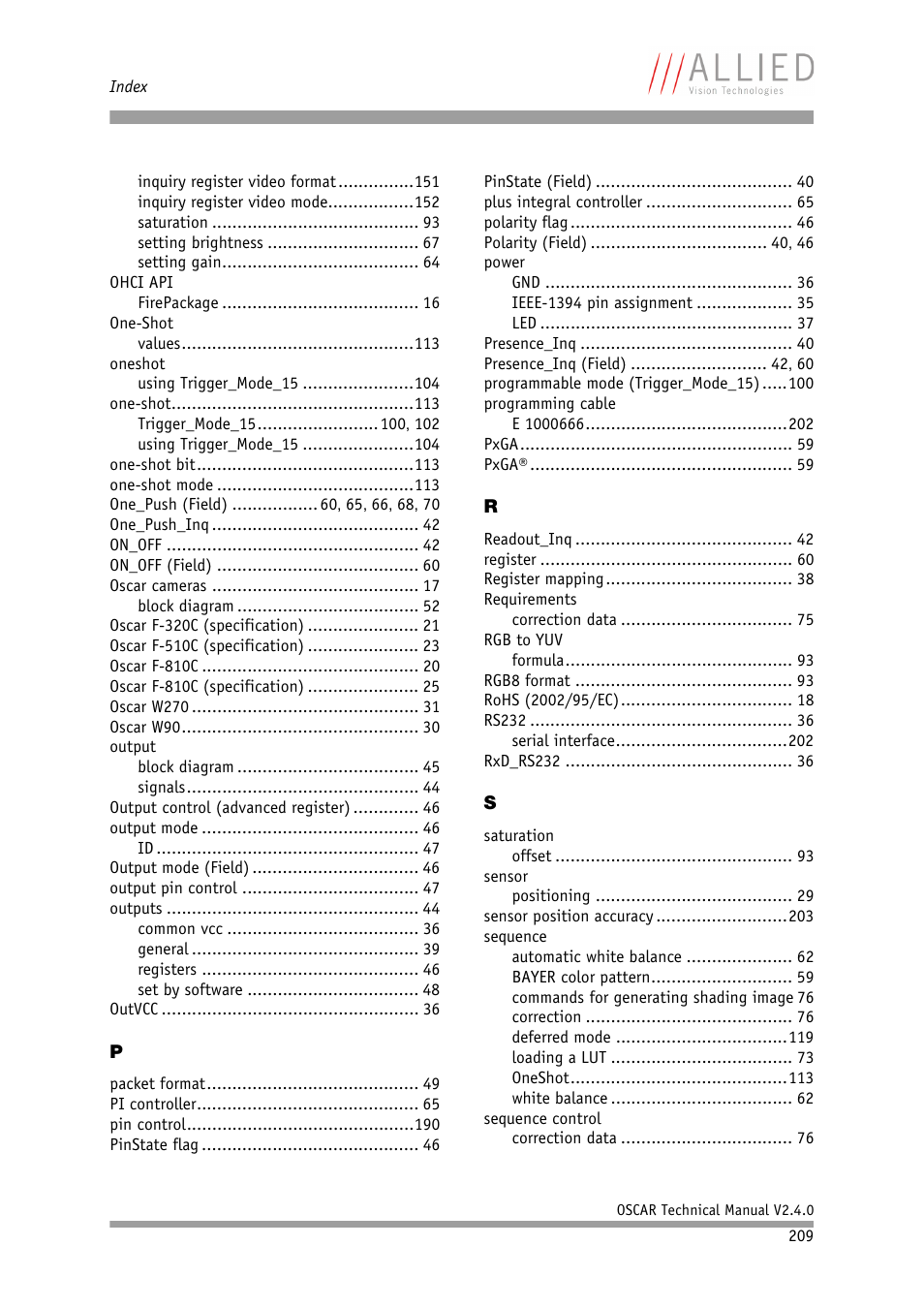 ALLIED Vision Technologies Oscar F-810 User Manual | Page 209 / 212
