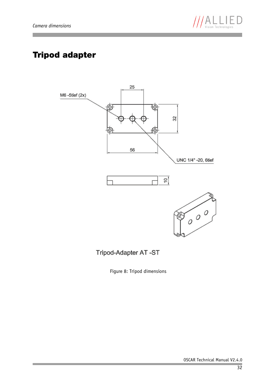 Tripod adapter | ALLIED Vision Technologies Oscar F-810 User Manual | Page 32 / 212