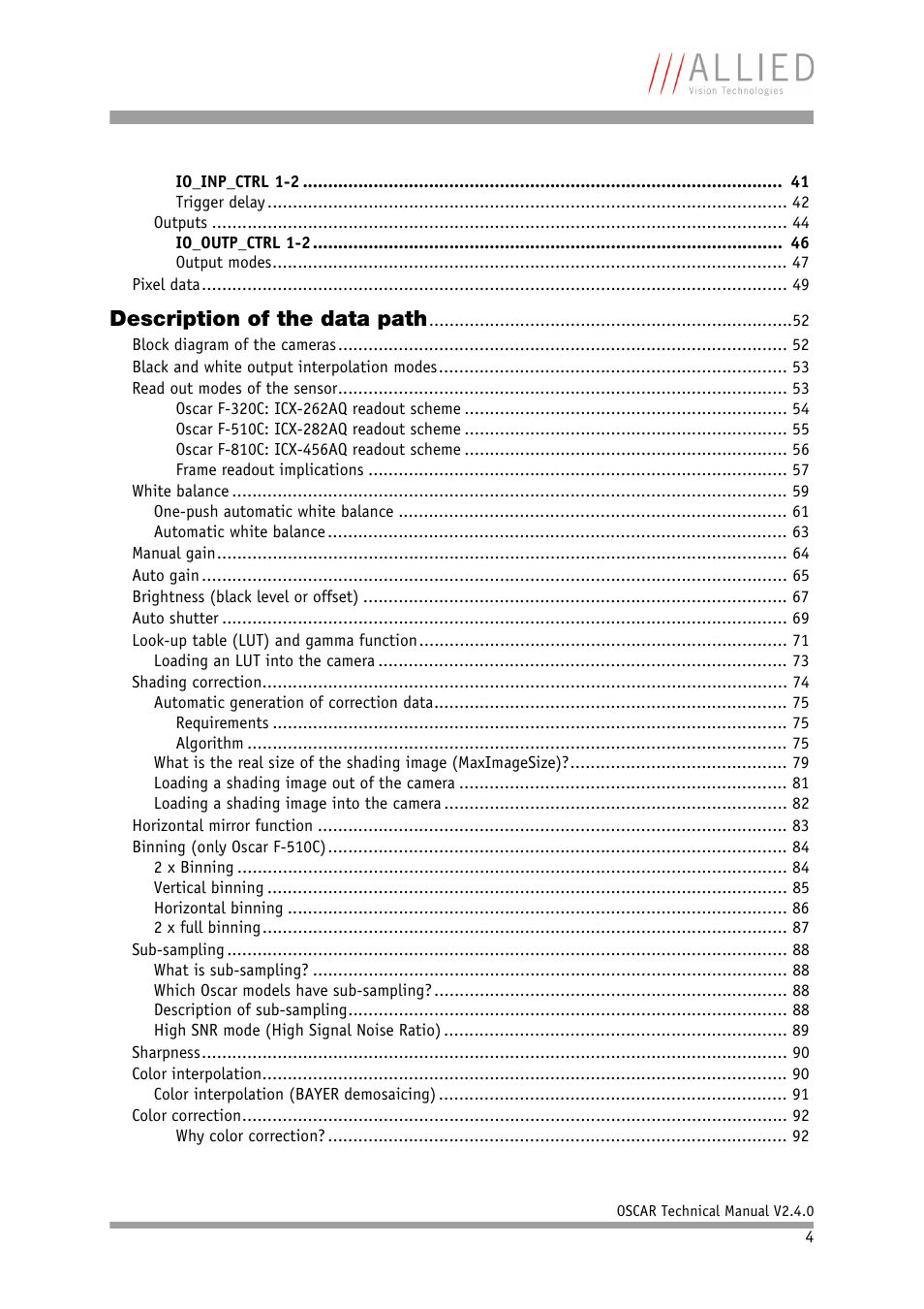 Description of the data path | ALLIED Vision Technologies Oscar F-810 User Manual | Page 4 / 212