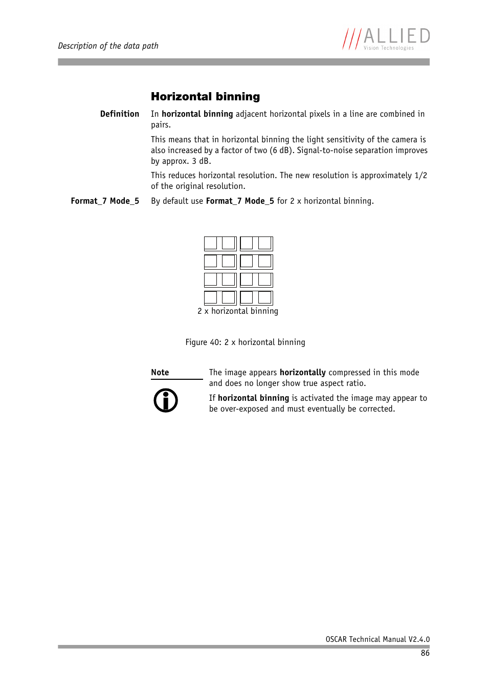 Horizontal binning | ALLIED Vision Technologies Oscar F-810 User Manual | Page 86 / 212