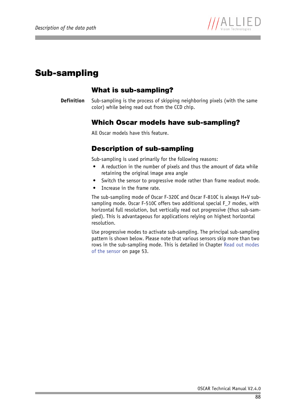 Sub-sampling, What is sub-sampling, Which oscar models have sub-sampling | Description of sub-sampling | ALLIED Vision Technologies Oscar F-810 User Manual | Page 88 / 212