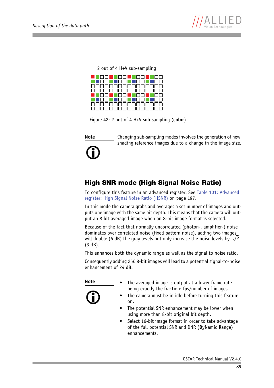 High snr mode (high signal noise ratio) | ALLIED Vision Technologies Oscar F-810 User Manual | Page 89 / 212