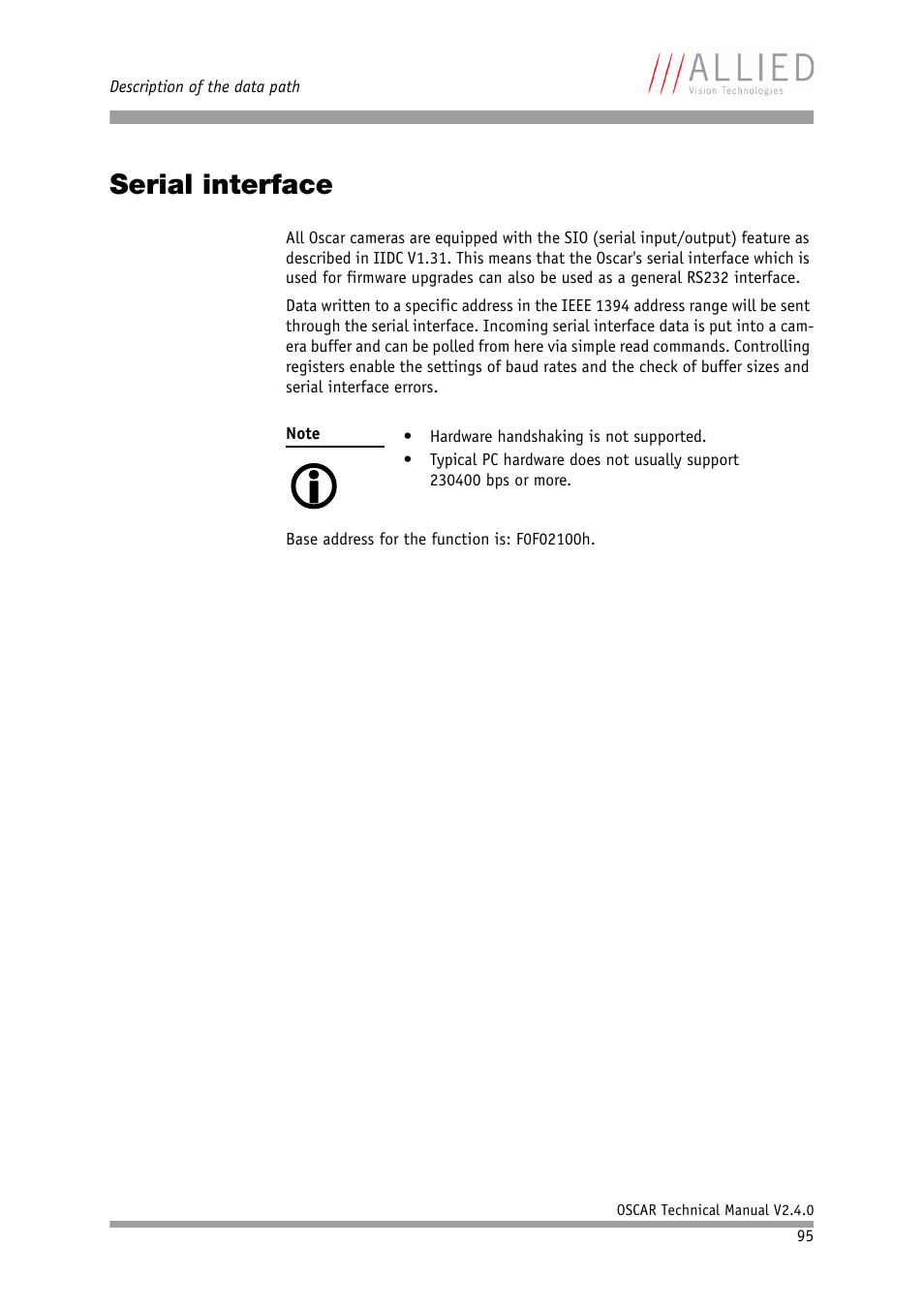 Serial interface | ALLIED Vision Technologies Oscar F-810 User Manual | Page 95 / 212