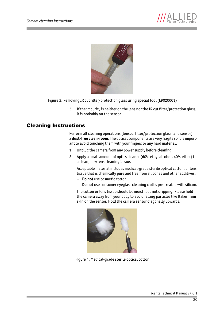 Cleaning instructions | ALLIED Vision Technologies Manta G-917 User Manual | Page 20 / 156