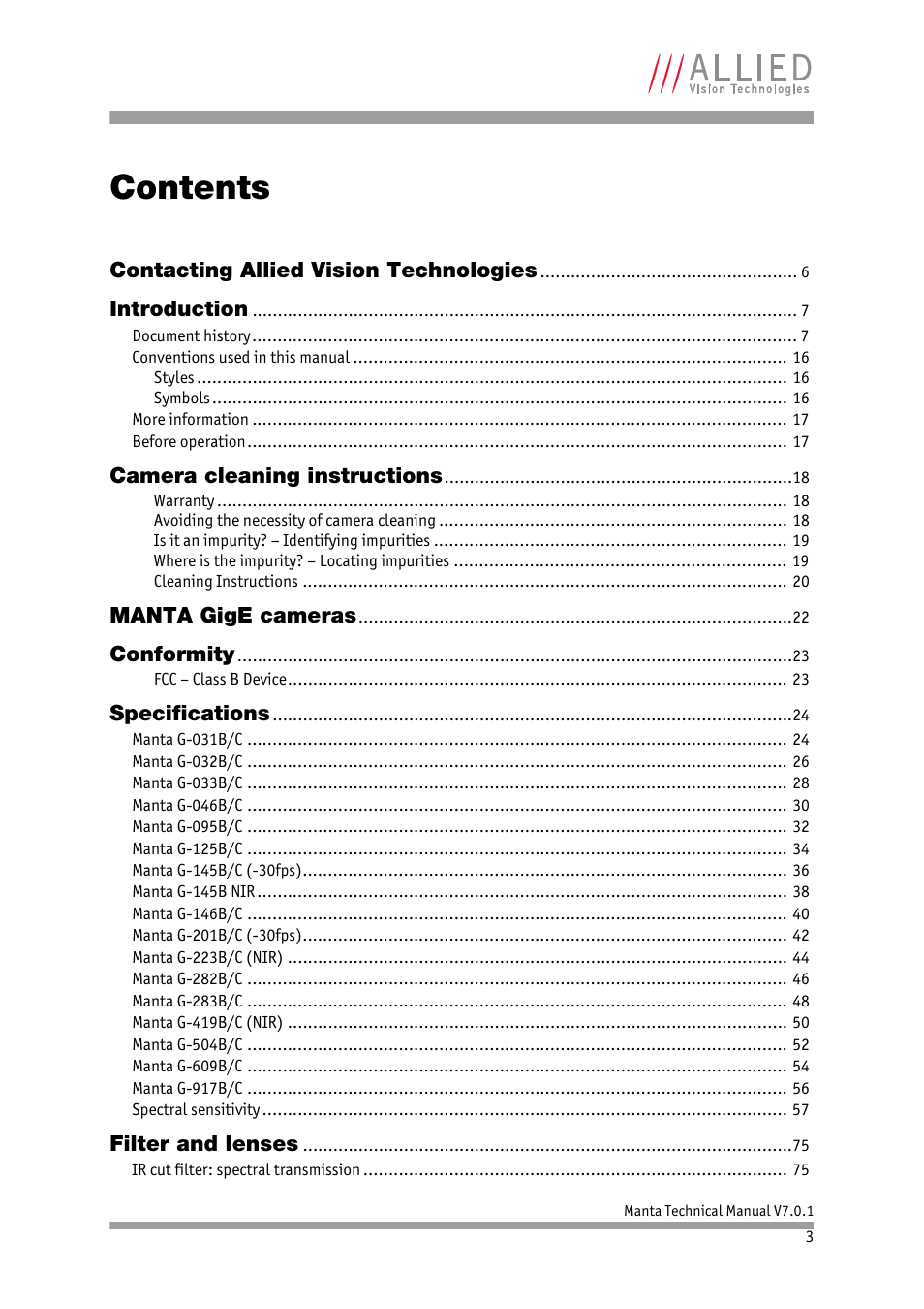 ALLIED Vision Technologies Manta G-917 User Manual | Page 3 / 156