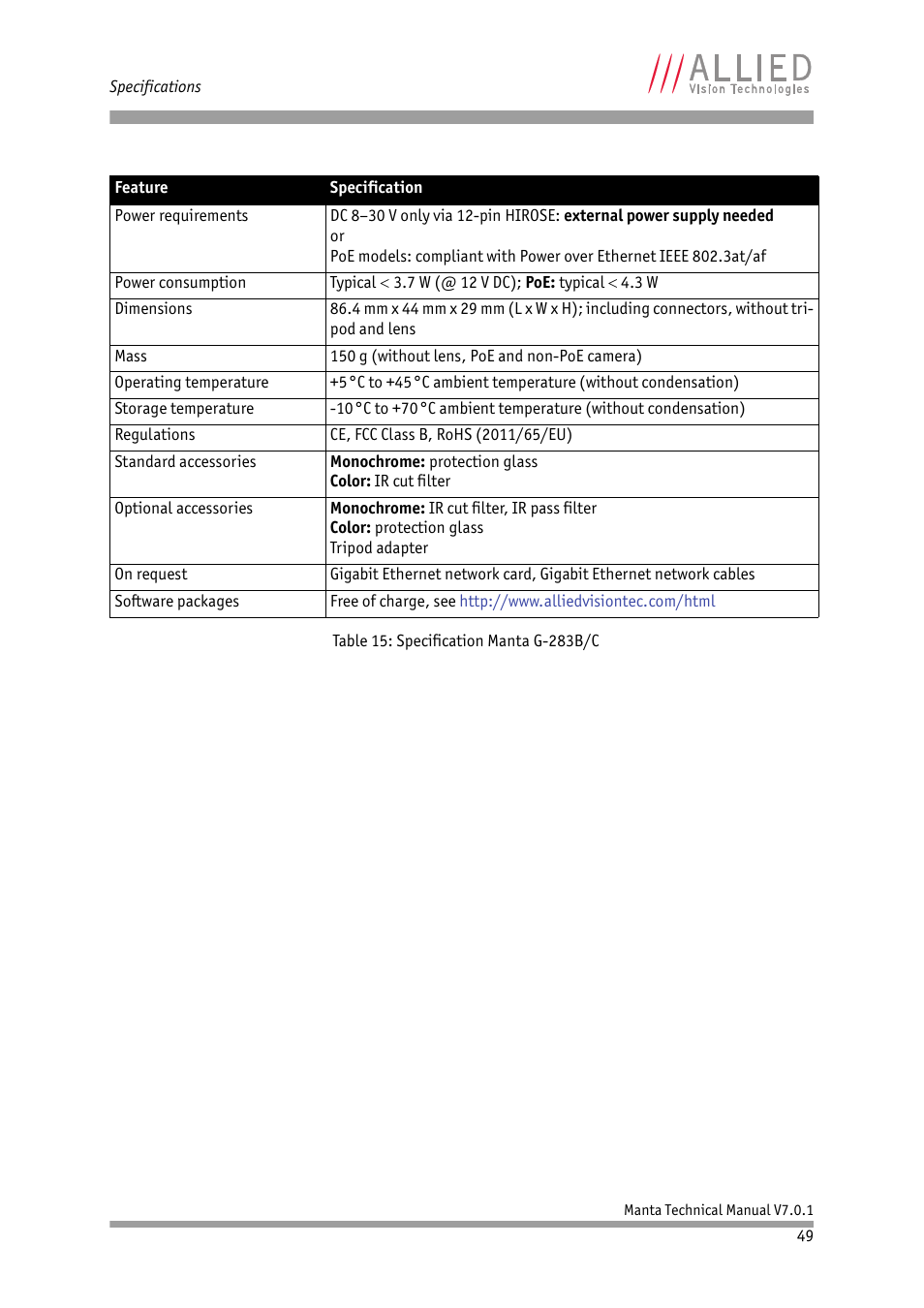 ALLIED Vision Technologies Manta G-917 User Manual | Page 49 / 156