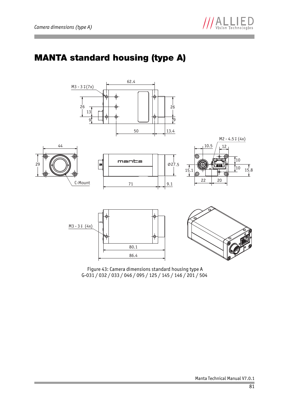 Manta standard housing (type a) | ALLIED Vision Technologies Manta G-917 User Manual | Page 81 / 156