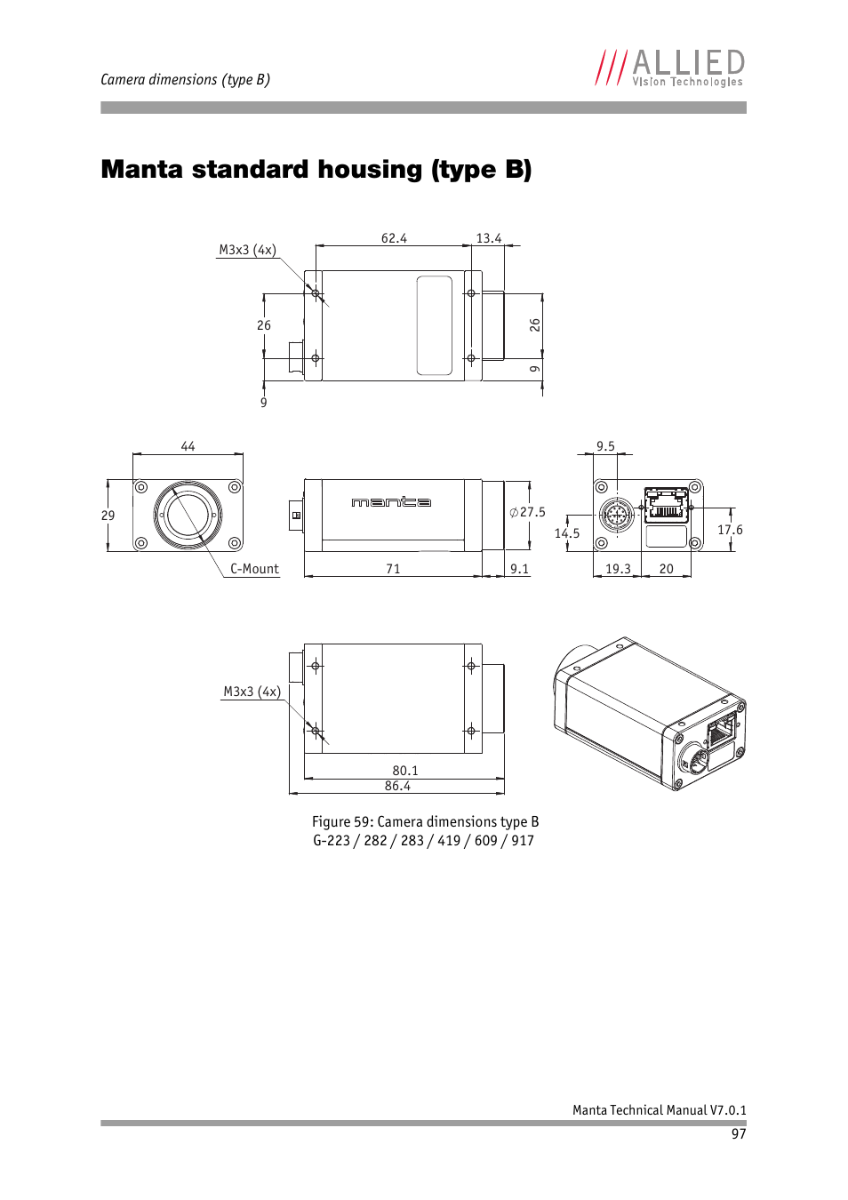 Manta standard housing (type b) | ALLIED Vision Technologies Manta G-917 User Manual | Page 97 / 156