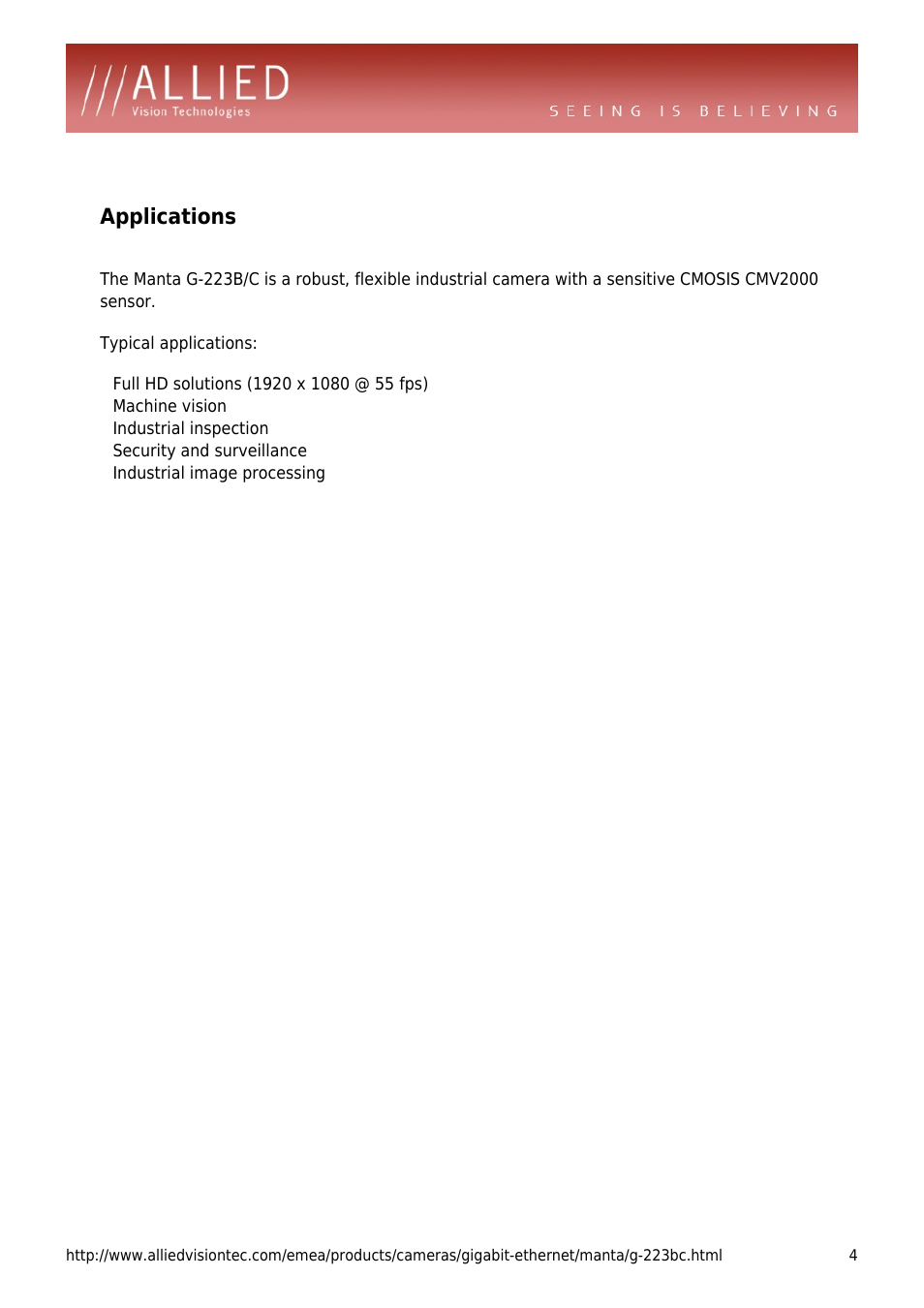 Applications | ALLIED Vision Technologies Manta G-223 User Manual | Page 4 / 4