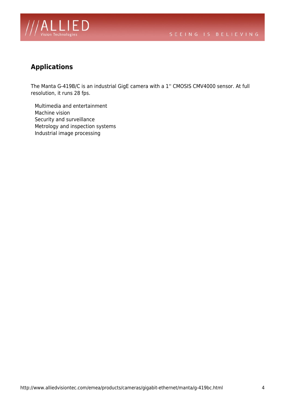 Applications | ALLIED Vision Technologies Manta G-419 User Manual | Page 4 / 4