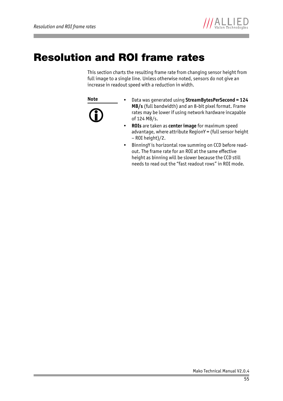 Resolution and roi frame rates, Chapter | ALLIED Vision Technologies Mako G-419 NIR User Manual | Page 55 / 62