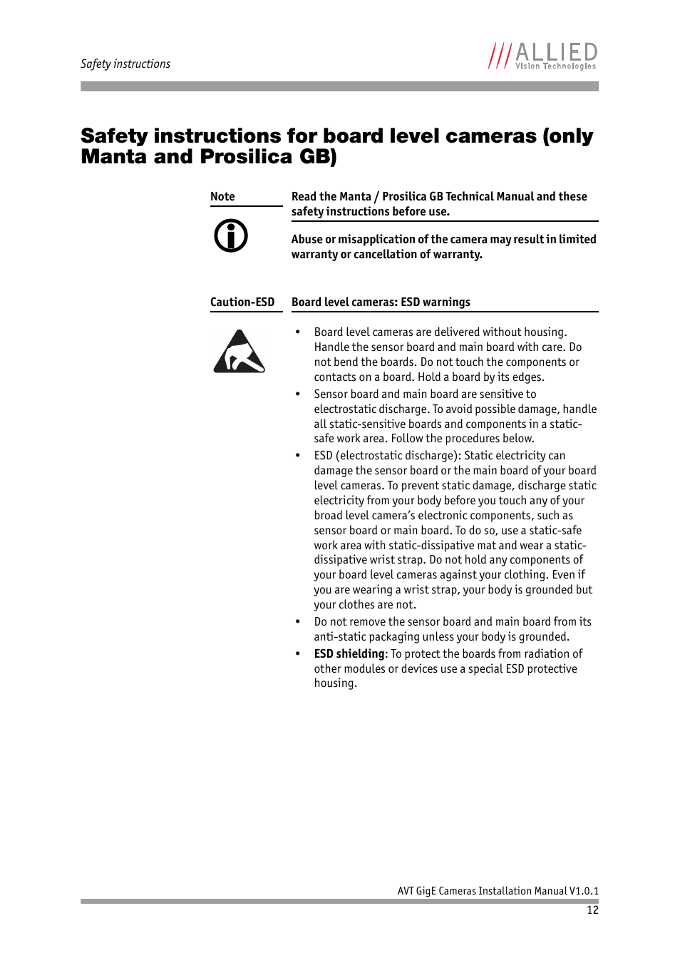 ALLIED Vision Technologies AVT GigE Vision Cameras User Manual | Page 12 / 53