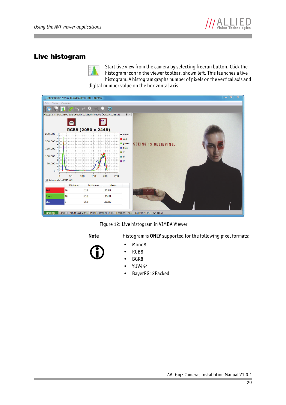 Live histogram | ALLIED Vision Technologies AVT GigE Vision Cameras User Manual | Page 29 / 53