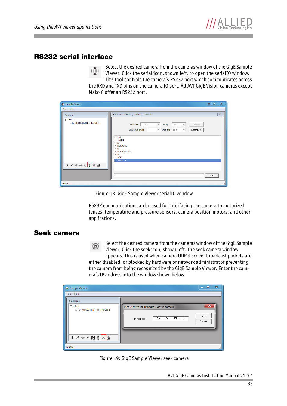Rs232 serial interface, Seek camera, Rs232 serial interface seek camera | ALLIED Vision Technologies AVT GigE Vision Cameras User Manual | Page 33 / 53