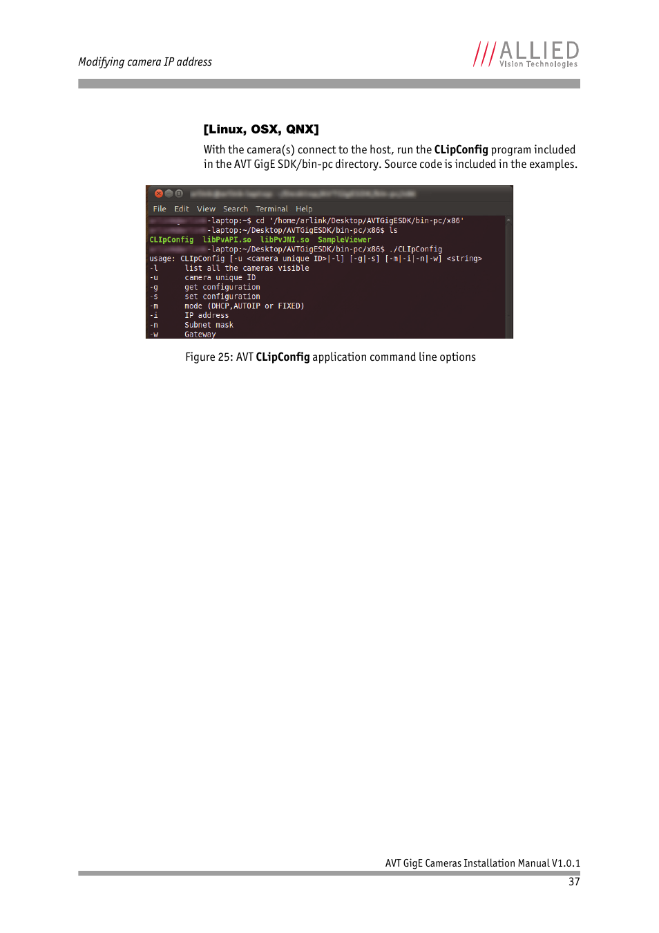 Linux, osx, qnx | ALLIED Vision Technologies AVT GigE Vision Cameras User Manual | Page 37 / 53