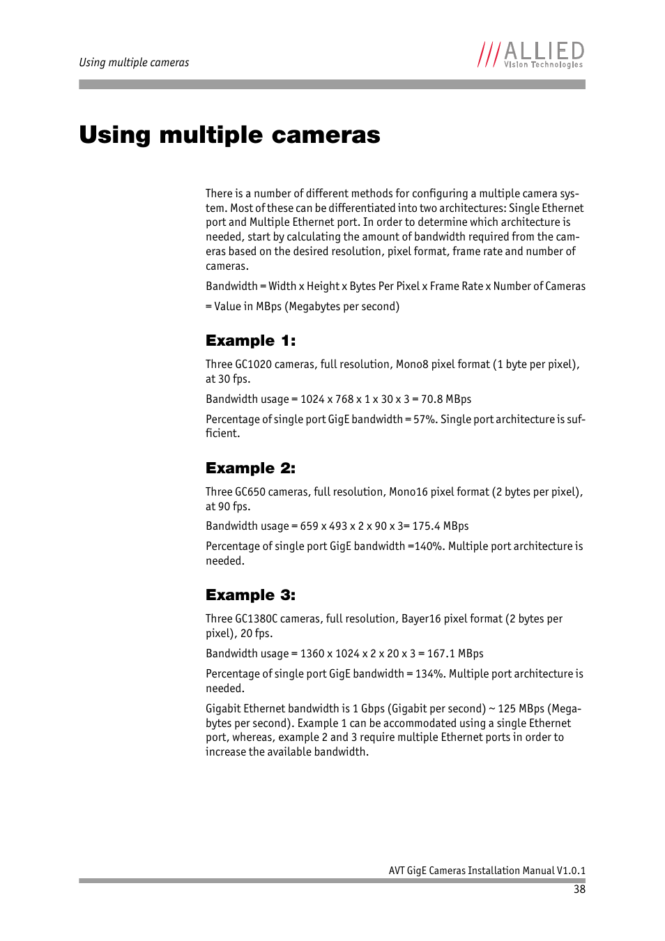 Using multiple cameras, Example 1, Example 2 | Example 3 | ALLIED Vision Technologies AVT GigE Vision Cameras User Manual | Page 38 / 53