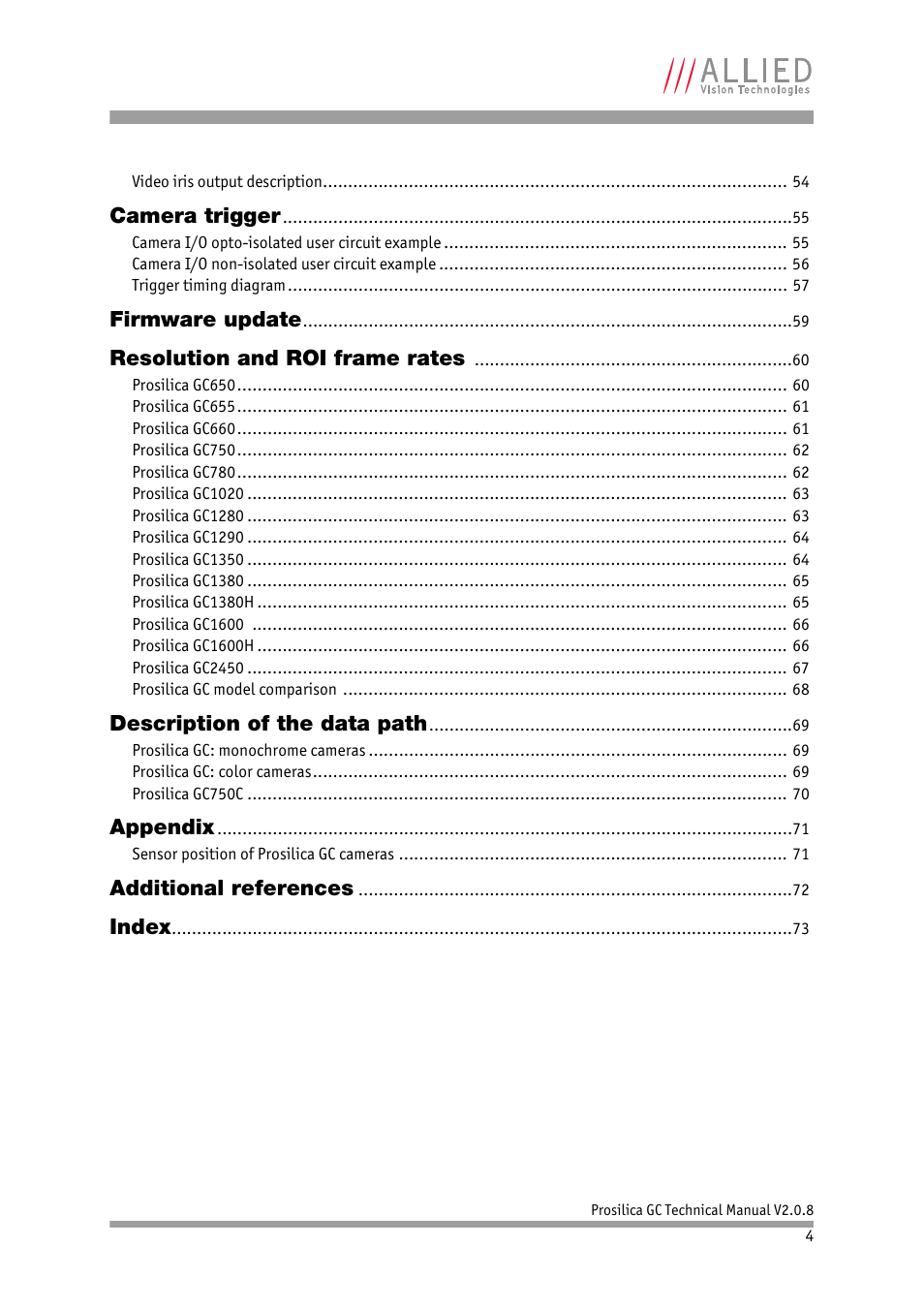 ALLIED Vision Technologies Prosilica GC2450 User Manual | Page 4 / 74