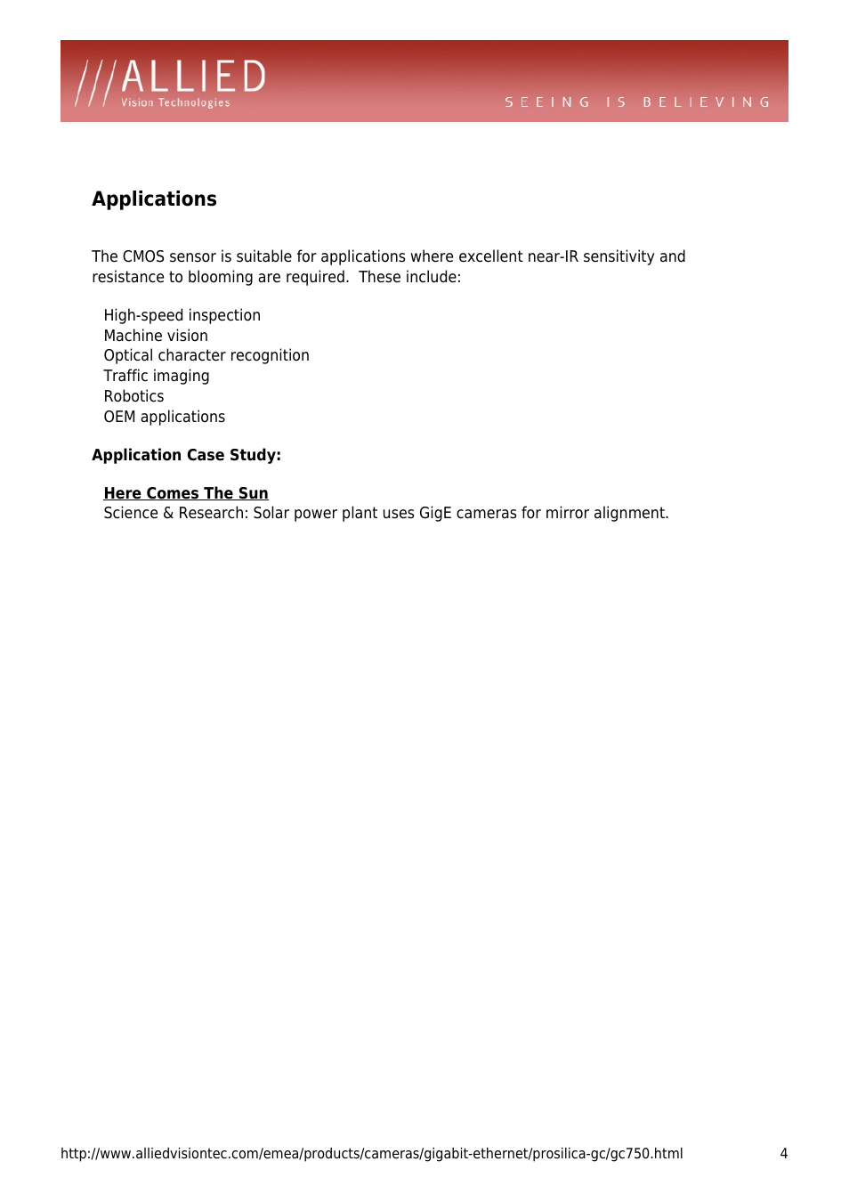 Applications | ALLIED Vision Technologies Prosilica GC750 User Manual | Page 4 / 4