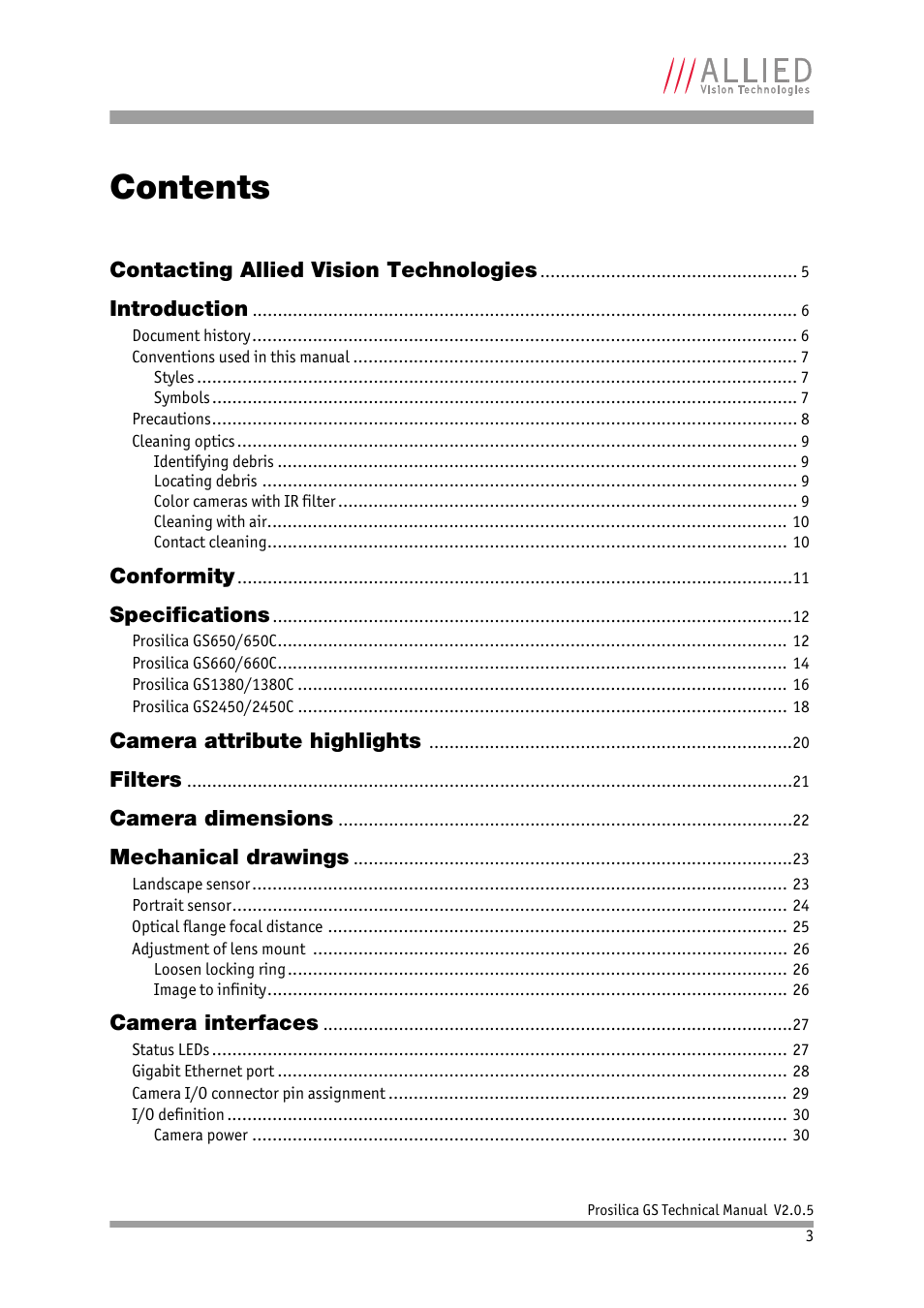 ALLIED Vision Technologies Prosilica GS2450 User Manual | Page 3 / 45