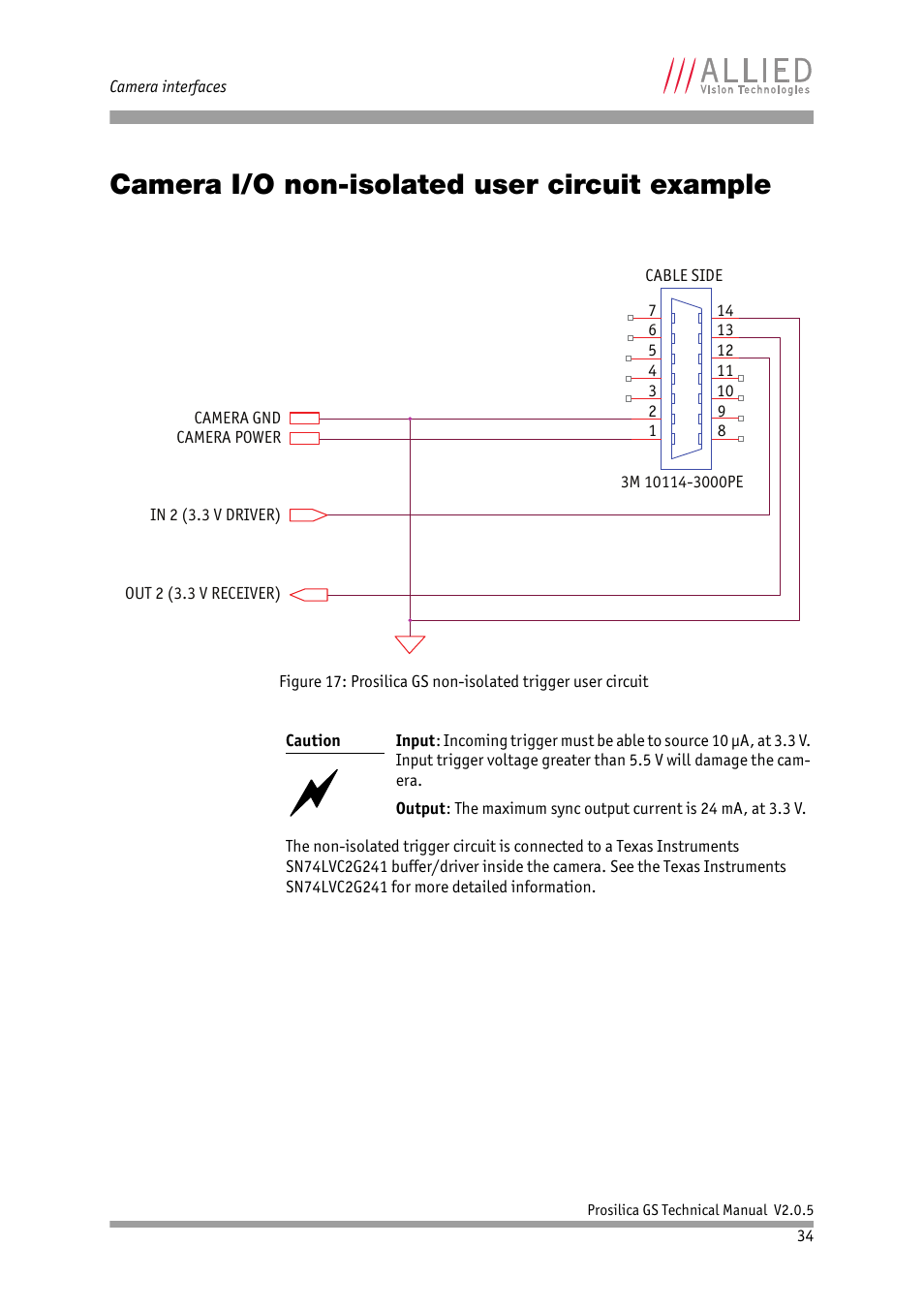 Camera i/o non-isolated user circuit example, Era i/o non-isolated user circuit example | ALLIED Vision Technologies Prosilica GS2450 User Manual | Page 34 / 45