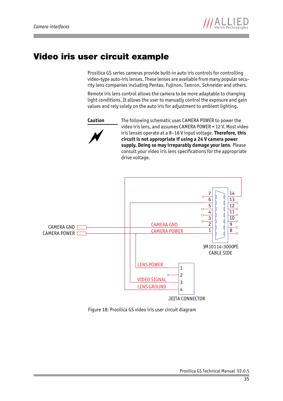 Video iris user circuit example, O iris lens. see, Video iris | User circuit example | ALLIED Vision Technologies Prosilica GS2450 User Manual | Page 35 / 45