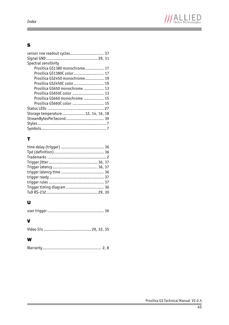 ALLIED Vision Technologies Prosilica GS2450 User Manual | Page 45 / 45