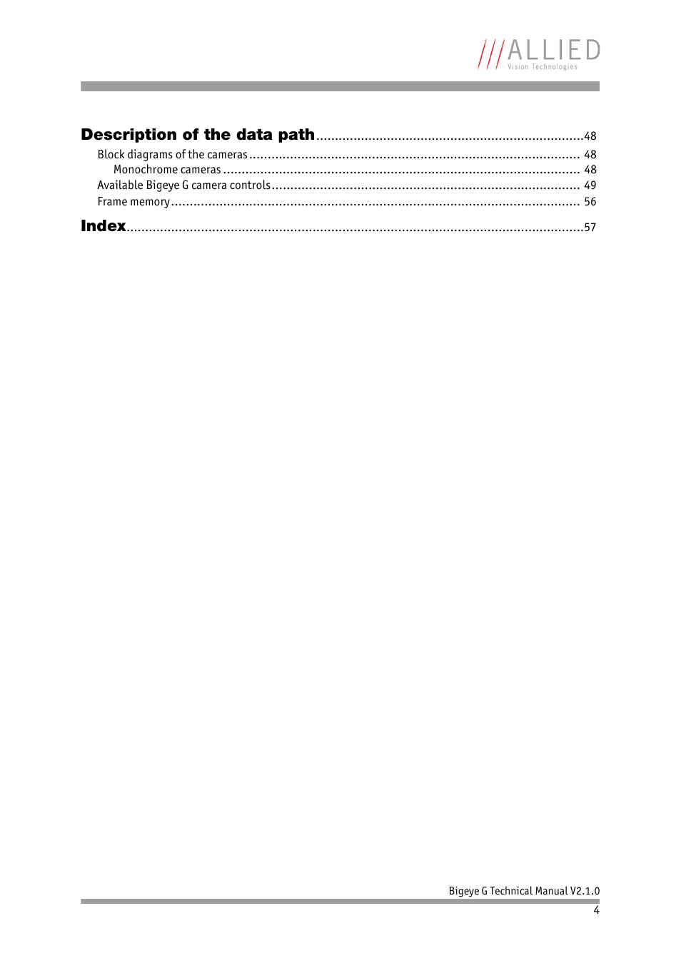 Description of the data path, Index | ALLIED Vision Technologies Bigeye G-1100 Cool User Manual | Page 4 / 58