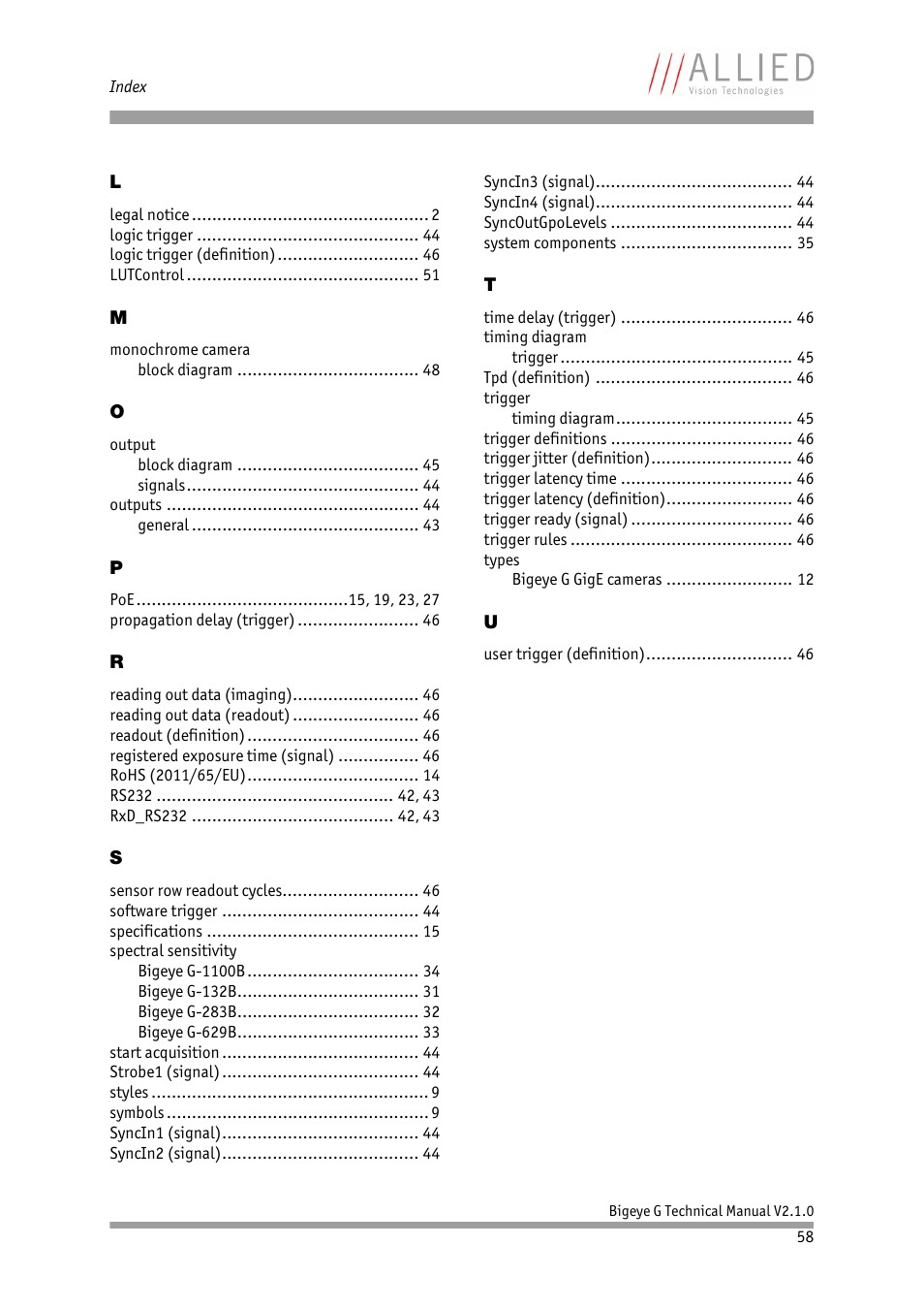 ALLIED Vision Technologies Bigeye G-1100 Cool User Manual | Page 58 / 58