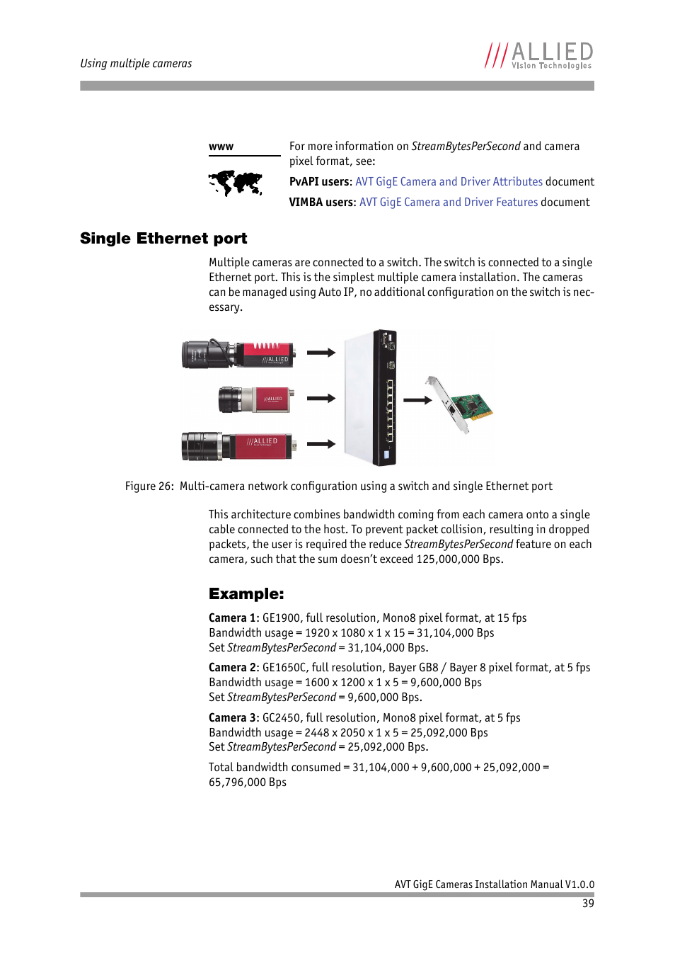 Single ethernet port, Example | ALLIED Vision Technologies Bigeye G-1100 Cool User Manual | Page 39 / 57