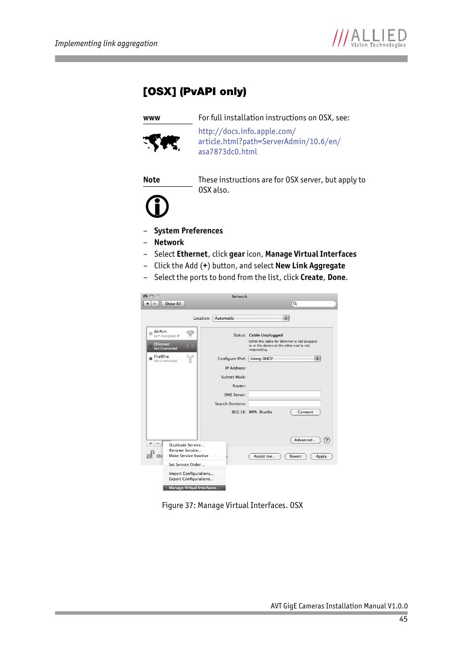 Osx] (pvapi only) | ALLIED Vision Technologies Bigeye G-1100 Cool User Manual | Page 45 / 57