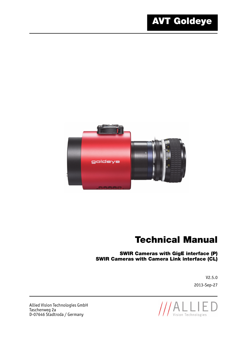 ALLIED Vision Technologies Goldeye P-032 SWIR User Manual | 102 pages