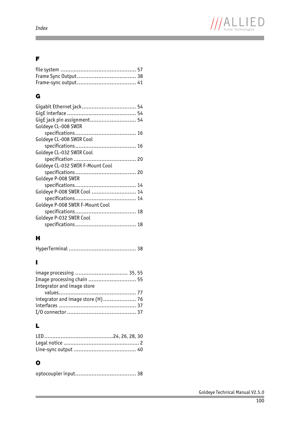 ALLIED Vision Technologies Goldeye P-032 SWIR User Manual | Page 100 / 102