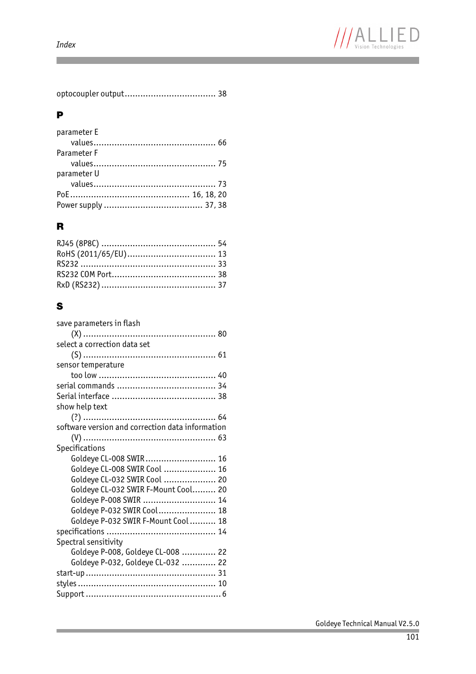 ALLIED Vision Technologies Goldeye P-032 SWIR User Manual | Page 101 / 102